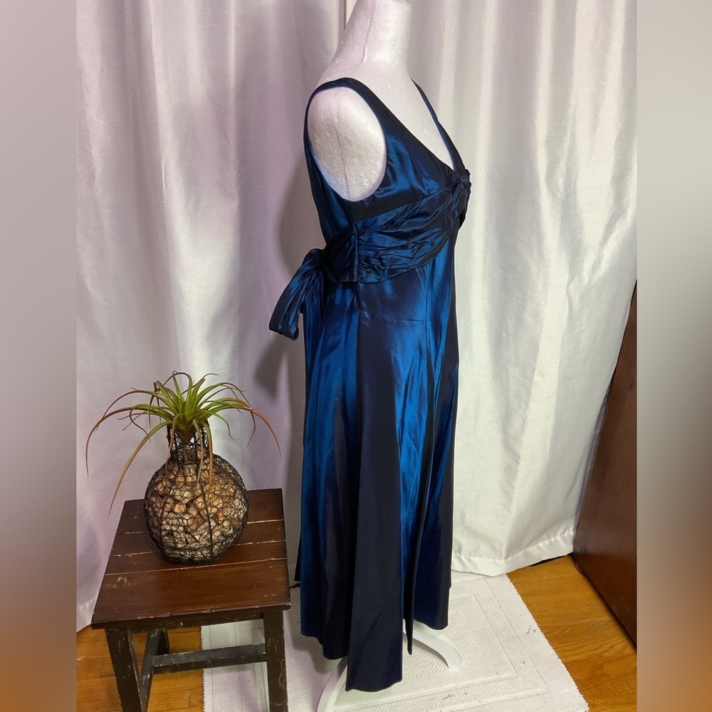 Suzi Chin for Maggy Boutique Blue Ruched Maxi Dress V neck Sleeveles - Picture 4 of 13